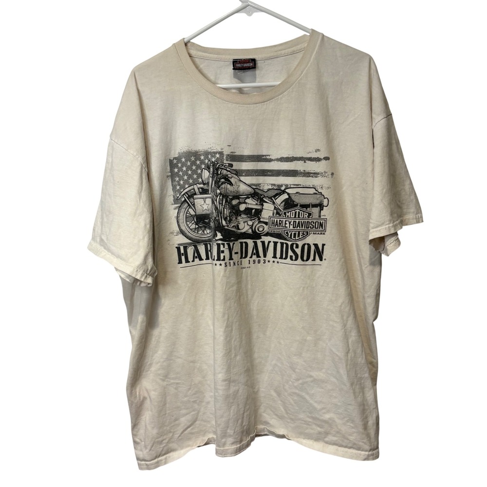 Harley-Davidson T-Shirt Mens 2XL Cream Powder Keg Mason Ohio Graphic Tee